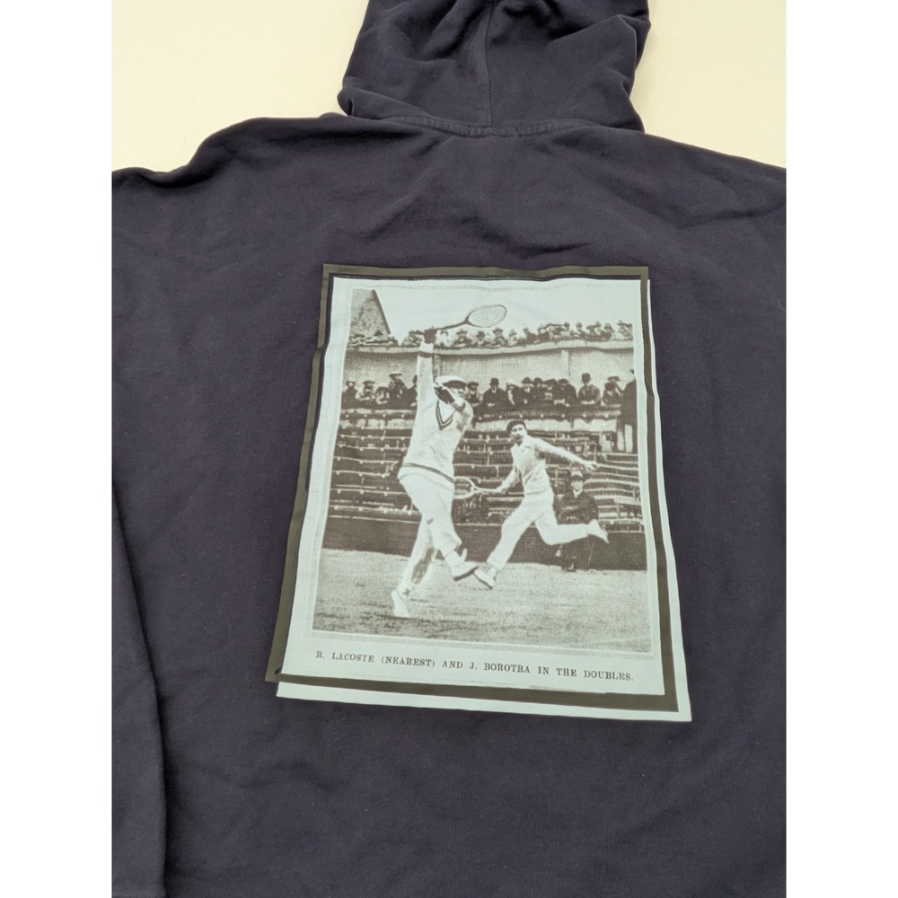 Lacoste LIVE Pullover Sweatshirt Size 2XL Navy Cloud Print Hoodie Tennis Players - Picture 3 of 11